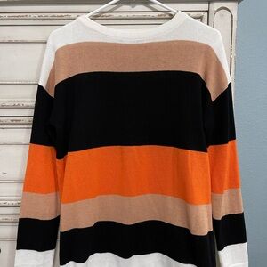 Striped Sweater in Black, Orange, and Tan
